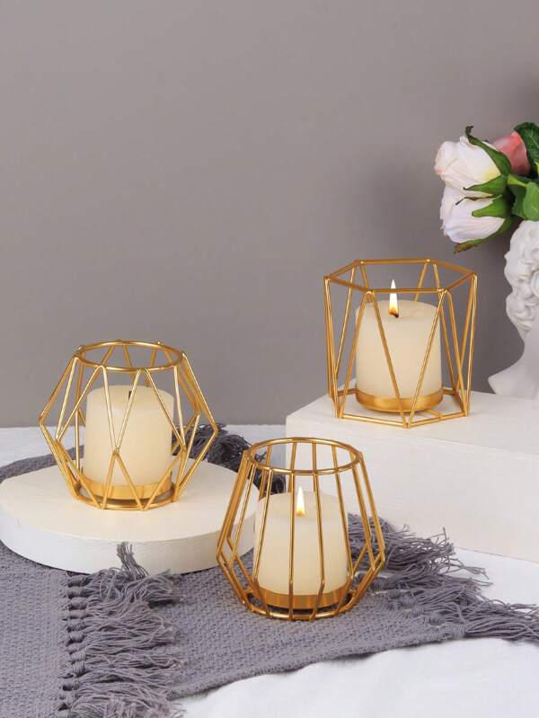 1pc/Set Geometric Metal Frame Candle Holder/Candlestick Holders, Aromatherapy Candle Cup, Stylish And Simple, Suitable For Table Decoration/Home Decoration/Room Decoration, Weddings, Family Gatherings, Parties, Proposals, And Table Decoration, Family Dinner Table Centrepiece Candlelight Dinner Decoration, Romantic Atmosphere Decoration, Suitable For Use All Year Round.Halloween/Thanksgiving Day/Christmas/Best Friend Gift/Winter Gift