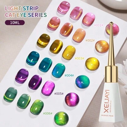 XEIJAYI 6 piezas de 10ml Esmalte de uñas en gel con efecto de ojo de gato magnético, 6 colores opcionales, ideal como regalo de Navidad para mujeres - No incluye barra magnética