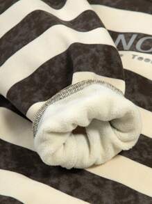 1件時尚街頭風格女孩黑白條紋連帽長袖運動衫 - 黑與白 - 查看 2