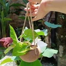 1pc 3.5-5 Inches Brown Coconut Shell Hanging Planter With Rope, Vintage Countryside Style Plant Pot Container For Restaurant Wall Decoration Hanging Basket