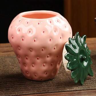 Strawberry Shape Ceramic Jar Food Storage Jar Canister Tea Tins Can Sealed Tea Coffee Canister Spices Nuts Snacks Storage Pot For Sugar Salt Bowl Back To School