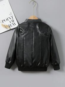 Tween Boy Stand Collar PU Leather Motorcycle Jacket