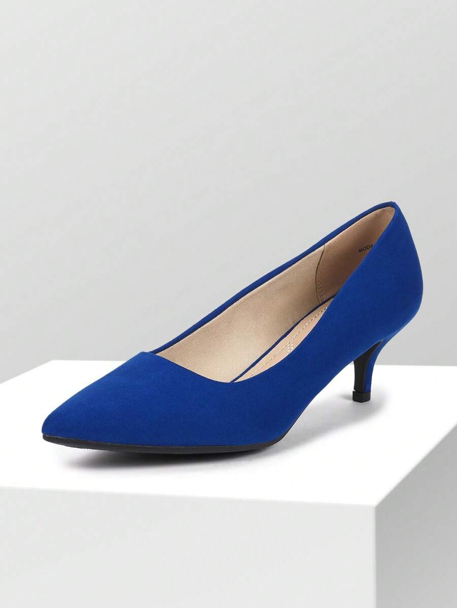 Women's Low Stiletto Heel Pointed Toe Court Pumps, Elegant Fashion Solid Color Shoes - 寶藍色 - 查看 1