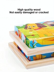 1入早期教育木製拼圖卡通動物積木啟蒙玩具,適合作為提高兒童認知能力的禮物。 - 恐龍 - 查看 6