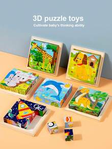 1入早期教育木製拼圖卡通動物積木啟蒙玩具,適合作為提高兒童認知能力的禮物。 - 恐龍 - 查看 3