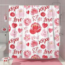 1入組玫瑰心形紅色情人節浴簾,情人節現代可愛浴簾,聚酯纖維面料180 * 180厘米 / 72“ * 72”防水浴簾與12個掛鉤,適用於浴室/浴缸裝飾,禮物 - 紅色 - 查看 2