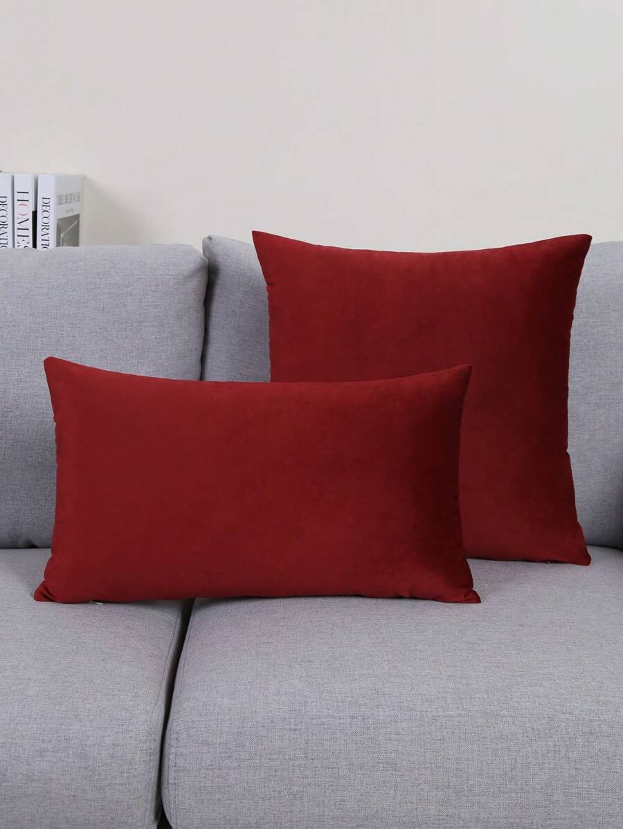 1pc Plain Cushion Cover Without Filler, Burgundy Simple Throw Pillow Case, Pillow Insert Not Include, For Sofa, Living Room - Burgundy - View 1