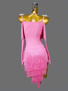 ABC Dancing (Excluding Accessories) Latin Competition Dress Dance Costume Ballroom Prom Party Stage Clothing Girls Carnival Tassel Suit Sports Practice Wear - 粉色 - 查看 4