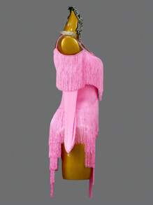 ABC Dancing (Excluding Accessories) Latin Competition Dress Dance Costume Ballroom Prom Party Stage Clothing Girls Carnival Tassel Suit Sports Practice Wear - 粉色 - 查看 3