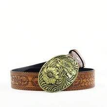 1入刻花古銅色花卉扣頭女士棕色腰帶 - 棕色 - 查看 1