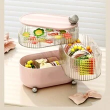 Cosmetic Storage Box,1Pc Multifunctional Rotating Desk Organizer Box, Detachable Layers For Jewelry, Lipsticks, Hair Accessories And Cosmetics Storage, Dustproof With Cover,Room,Home,Bedroom,Bathroom,House,Pink Room,Living Room Decor,Travel Stuff,Gift Bag,Gifts For Mom,Dad,Men,Friends,Teacher,Birthday,Wedding,Desk,Shelves,Accessories,Gift Boxes,Funny Gift,Storage - Beige - View 4