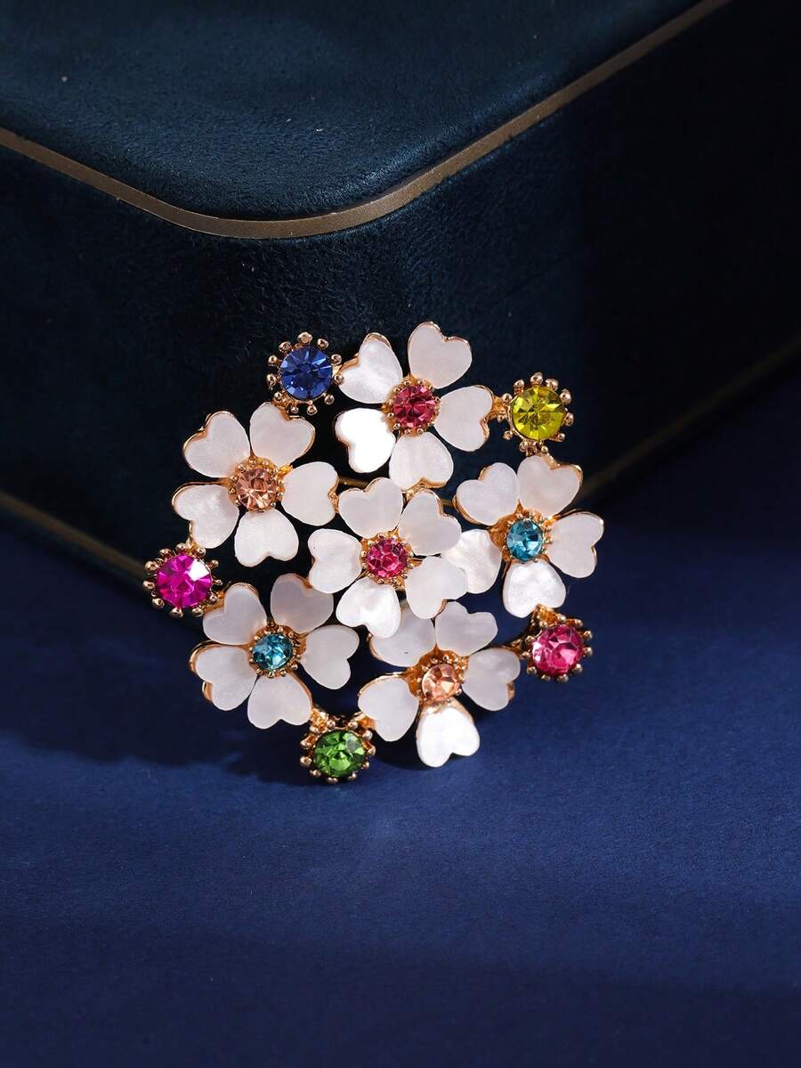 1 pieza Broche de flor de concha con rhinestones coloridos y diseño elegante para mujer - Multicolor - Ver 1