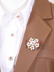 1 pieza Broche de flor de concha con rhinestones coloridos y diseño elegante para mujer - Multicolor - Ver 2