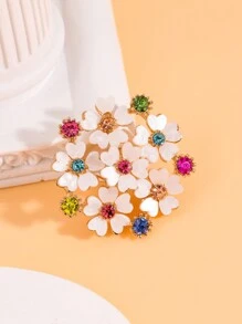1 pieza Broche de flor de concha con rhinestones coloridos y diseño elegante para mujer - Multicolor - Ver 4