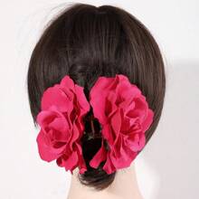 1pc Y2k Style Cloth Simulation Rose Flower Hair Claw Clip For Valentine'S Day, Large Size In Pink/Red Boho Halloween Valentines Hair Jaw Clip