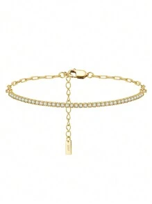 ORSA JEWELS 1PC Genuine 925 Sterling Silver Half Tennis Bracelet Hand Chain 4A Grade Cubic Zirconia Gorgeous Women Jewelry Best Gift For Birthday Wedding Engagement Bridal Jewelry - Yellow Gold - View 1