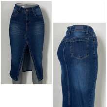 Bonita falda de mezclilla de delantero de muslo con abertura - Azul - Ver 1