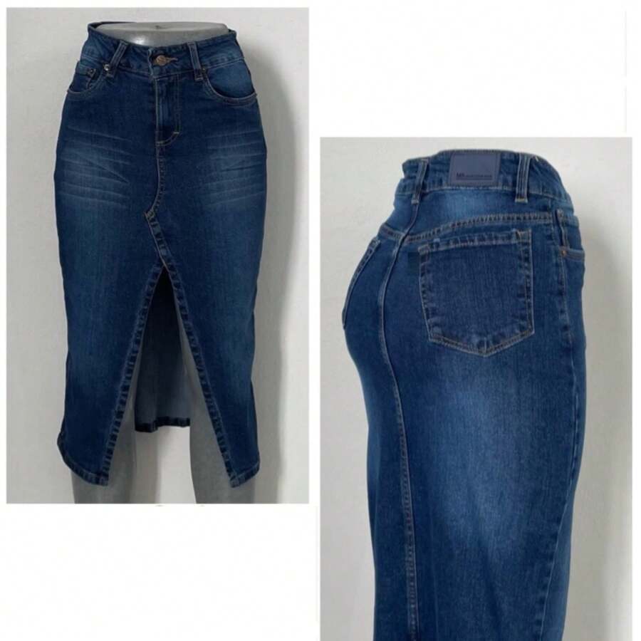 Bonita falda de mezclilla de delantero de muslo con abertura - Azul - Ver 1