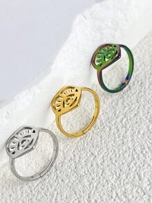 1pc Simple & Stylish Stainless Steel Men's Ring With Eye Shaped Hollow Out & Adjustable Size & Multicolor Optional Fashionable Opening Ring - Stylish Eye Ring - View 11