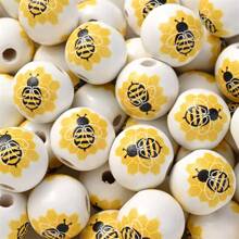 Wood Beads Colorful Painted Spring Loose Beads Decorative Beads Craft Beads Polished Bee Wood Beads Round Rustic Beads For DIY Garland Making Party Decor - Multicolor - View 9