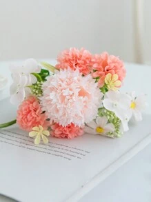 1入組人工花絲質繡球菊花束情人節婚禮裝飾diy花環材料,新娘手花裝飾配件,婚車裝飾、門楣拱飾、家居、餐廳、臥室、花瓶裝飾、生日派對裝飾材料新年禮物 - 淺粉色 - 查看 5