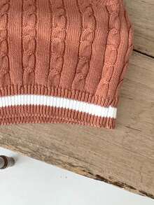 嬰兒男童學院風熊裝飾針織毛衣背心 - 棕色 - 查看 6