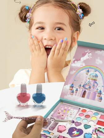 美容化妆玩具，时尚精美化妆玩具和DIY时尚套装，时尚化妆套装。女孩玩具。产品设计友好且无害，是儿童最特别的化妆品。送给孩子的好礼物。化妆甜蜜的材料。，儿童化妆套装，儿童化妆，儿童化妆套装