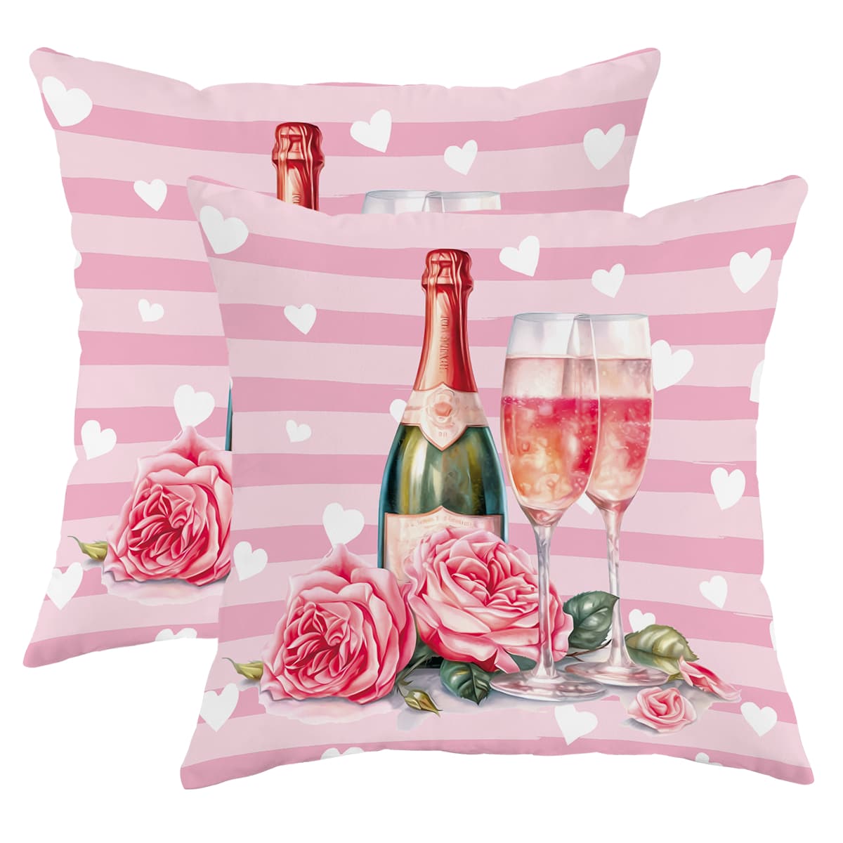 2入組紅酒色花卉粉色抱枕套,情人節抱枕套,45*45cm/18"*18"天鵝絨裝飾靠墊套,適用於情人節派對客廳臥室沙發床裝飾禮物 - 粉色 - 查看 1