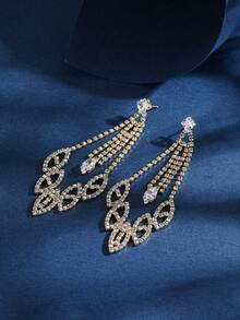 歐美誇張的假珍珠鑽石耳環,搭配長流蘇掉落適用於新娘或時尚達人 - 黃金色 - 查看 3