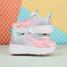 Kid's Sneaker With Wheels And Skates Dual-Purpose, Multi-Functional With Hidden Button Design, Removable Front Wheel, Retractable Rear Wheel, Suitable For Walking And Skating - Pink - View 9