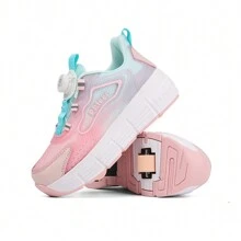 Kid's Sneaker With Wheels And Skates Dual-Purpose, Multi-Functional With Hidden Button Design, Removable Front Wheel, Retractable Rear Wheel, Suitable For Walking And Skating - Pink - View 4