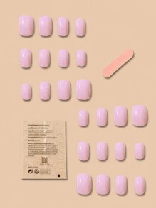 24入組淺粉色北歐風格方形壓克力假指甲,附1個指甲護理文件和1個膠樽暈染劑,適用於女性和女孩,日常和派對可重複使用 - 淺粉色 - 查看 3