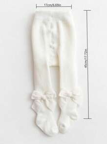 1pc Kids' Thickened Warm Tights With Bowknot Decoration - White - View 3