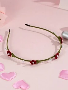 1入紅色甜美珍珠花蝴蝶結髮箍 - 綠色 - 查看 1