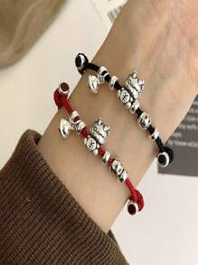 1入復古925純銀鈴形吊墜原創設計手工珠子手鍊,可調節繩索,男女適用,優質珠寶首飾,附贈禮盒包裝,適用於龍年 - 龍鈴鐺手繩 - 查看 9