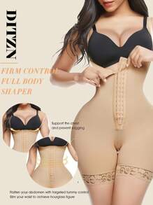 DITZN 1pc Adjustable Women's Full Body Shapewear, Butt Lift & Tummy Control Bodysuit, Plus Size Waist Tightening Shaping Shorts, Suitable For All Occasions - Apricot - View 2