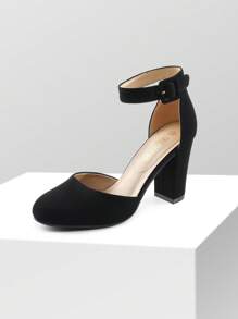 Women Heel Closed Toe Chunky High Heel Ankle Strap Wedding Party Comfortable Prom Pumps Shoes - 黑色 - 查看 6