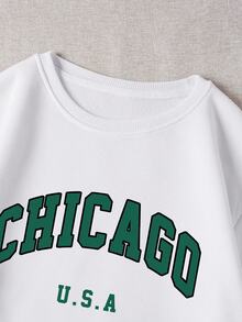 Chicago USA Letter Print Thermal Lined Sweatshirt