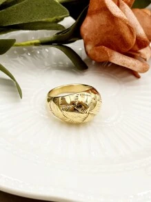 Mazuer Mazuer Golden European & American Vintage Fashion High-End Design Stainless Steel Exaggerated Big Head Women's Grid Pattern Ring, Perfect For Festivals, Parties, Dates, Gifts, Traveling & Vacation