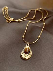 2023新款精美水滴形項鍊,時尚高端鎖骨鏈,適用於女性 - 金色 - 查看 1