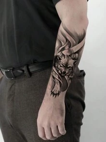 臨時紋身貼紙,1入組防水狼圖案紋身貼紙,適用於男性的猛獸暫時紋身,手臂紋身,腿部紋身 - 黑色 - 查看 4