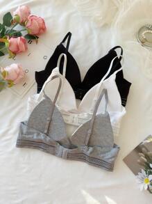 3pcs/Set Women's Ribbed Bralette With Triangle Cup