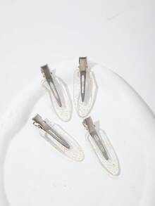 1 卡/4 件透明粉紅箭頭型女髮夾,適合日常使用 - 白色 - 查看 3