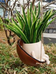 新創意且可愛的擺動花盆籃,帶微笑設計,適用於花園景觀和植物裝飾 - 杏色 - 查看 4