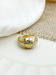Mazuer Mazuer Golden European & American Vintage Fashion High-End Design Stainless Steel Exaggerated Big Head Women's Grid Pattern Ring, Perfect For Festivals, Parties, Dates, Gifts, Traveling & Vacation