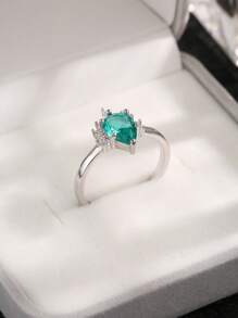 1 Chiếc Nhẫn Bạc Đính Đá Cubic Zirconia Trang Trí Quyến Rũ Cho Nữ Trang Trí Hàng Ngày - màu xanh lá - Xem 7