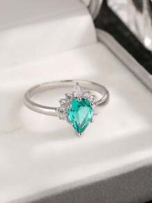 1 Chiếc Nhẫn Bạc Đính Đá Cubic Zirconia Trang Trí Quyến Rũ Cho Nữ Trang Trí Hàng Ngày - màu xanh lá - Xem 6