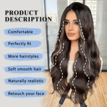 DZfirst 不需使用膠水的長髮自然波浪中分卷曲假髮,4*2綁線面積,棕色混合金色,26英寸合成纖維耐熱假髮,編織綁髮假髮,瑞士綁線日常使用時尚假髮 - 漸層 - 查看 7