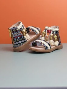 A Pair Of Girls' Style Sandals, New Bohemian Soft Bottom Princess Shoes, Roman Sandals For Summer 2023 - Black - View 3
