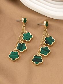 1pair Metallic Sweet & Elegant Lucky Clover Shape Pendant Earrings, Valentine's Day Gift - Five Leaf Clover - View 3